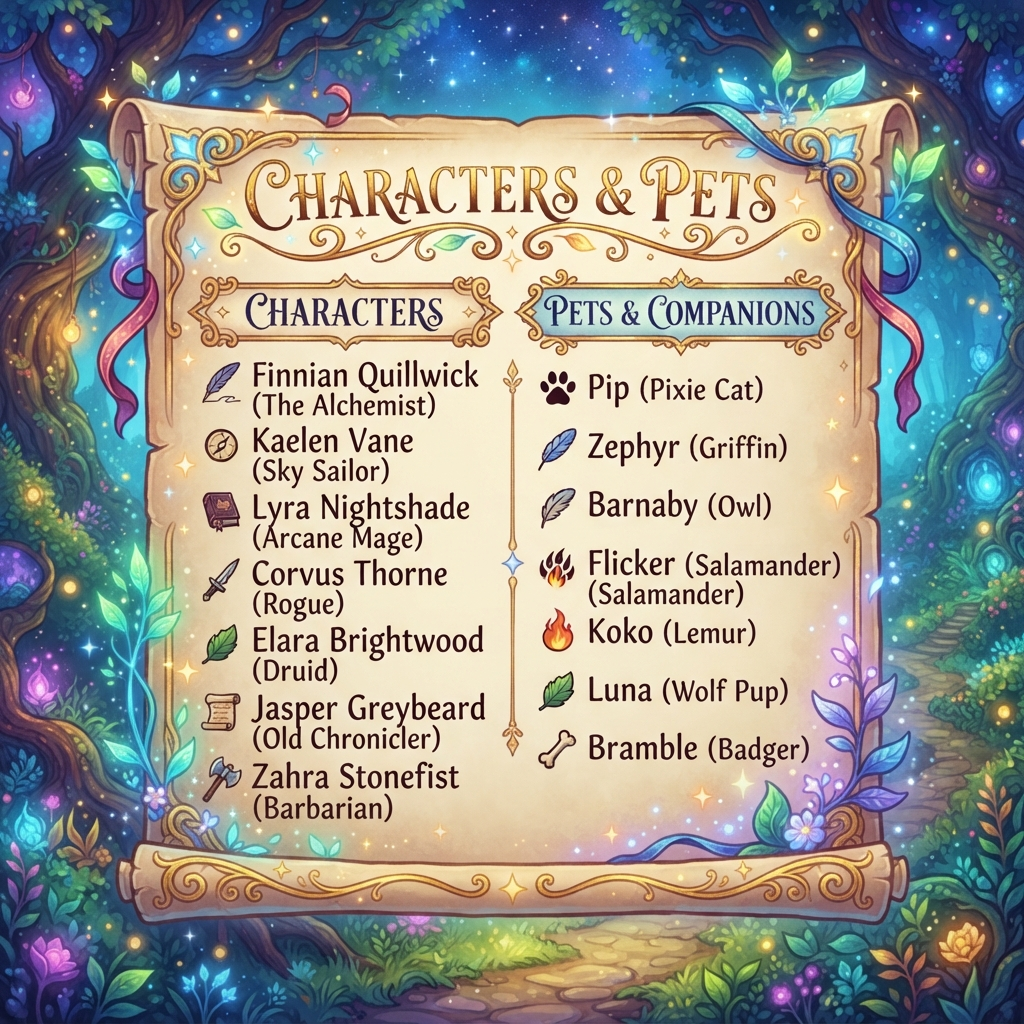 Names for Characters and Pets