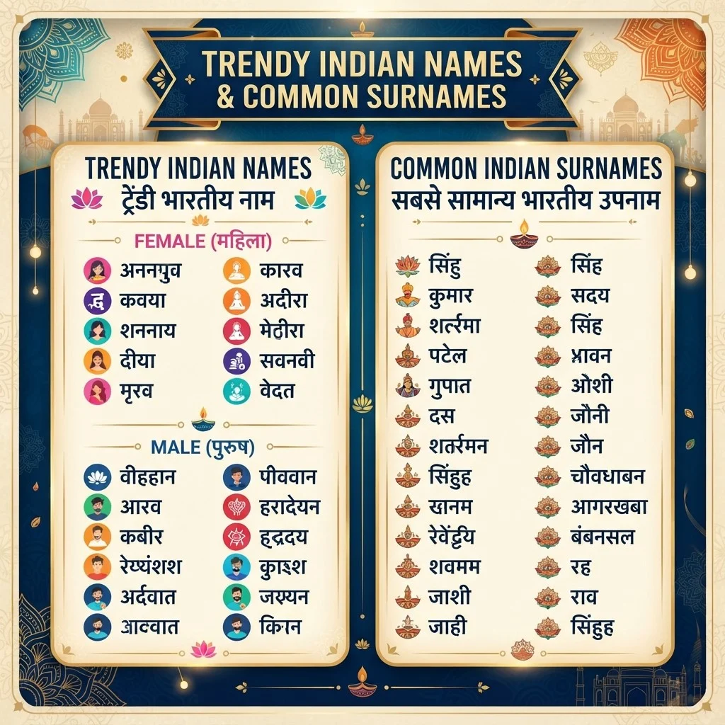Trendy Names and the Most Common Indian Last Names