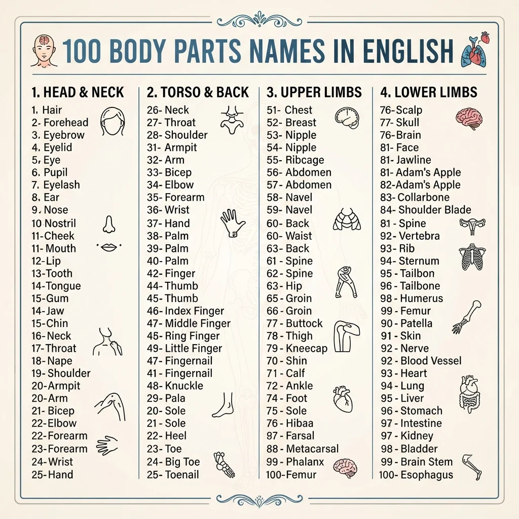 100 Body Parts Name in English